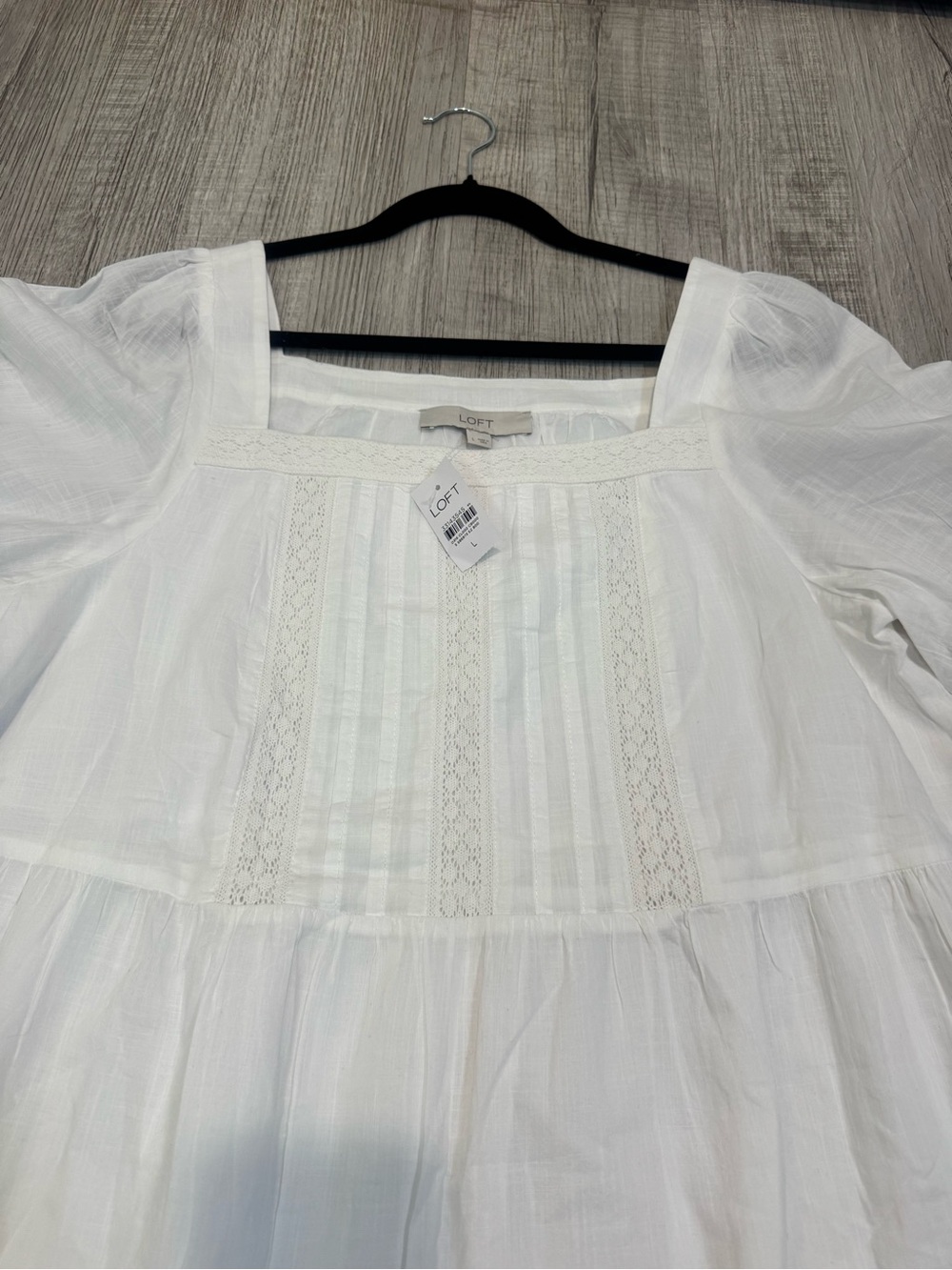 Loft Women's Dress White Midi Cotton NWT Size L Puff  Sleeve - Picture 3 of 10